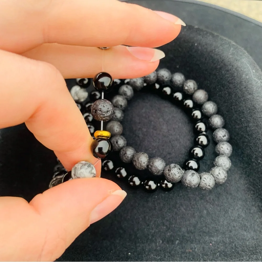 1pcs Men’s Round Beaded Stone Bracelets